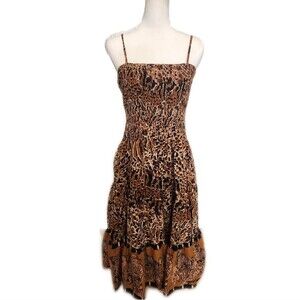 Metro Wear animal print, spaghetti strap, smocked cotton dress, XL